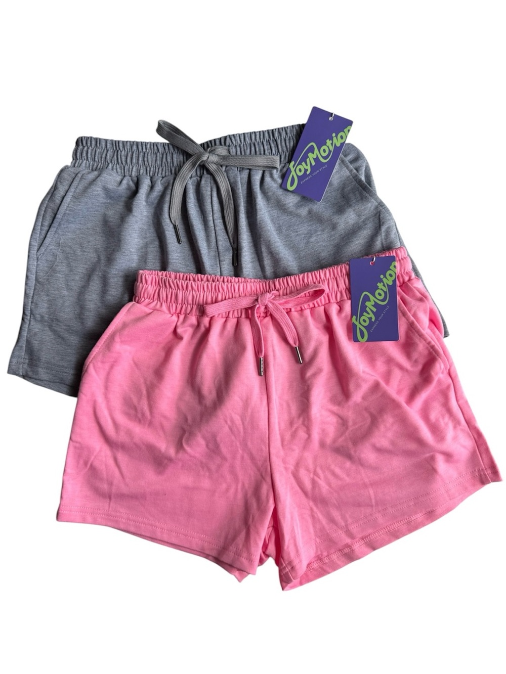 New Pink and Gray Girls' Drawstring Shorts - Twin Pack